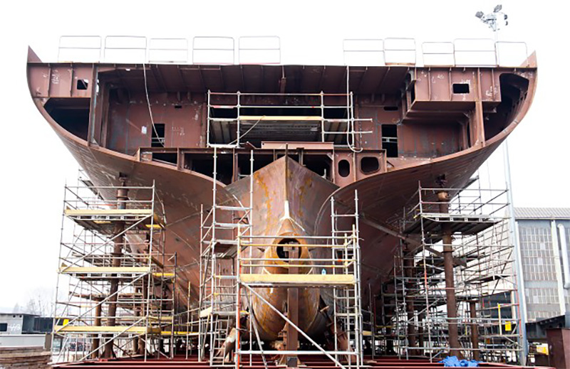 船殻ブロック・各種部材の精度管理、船内外の艤装の位置出し